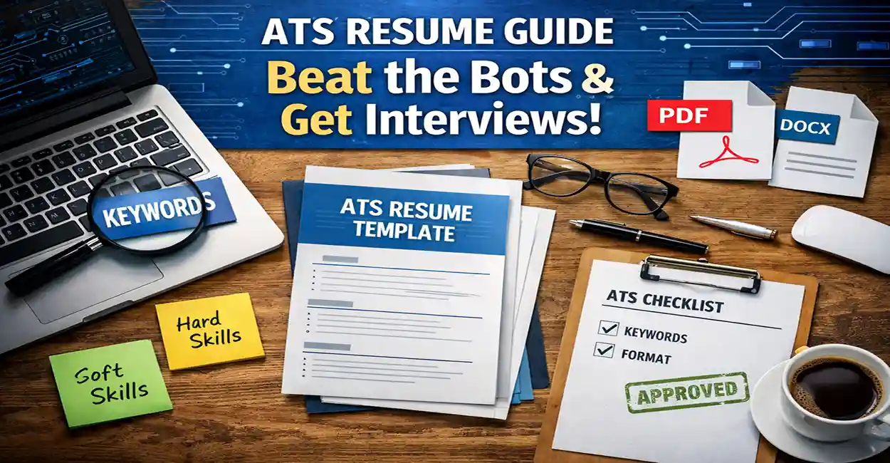 ATS Resume Guide concept - resume document being scanned by automated system with checkmark