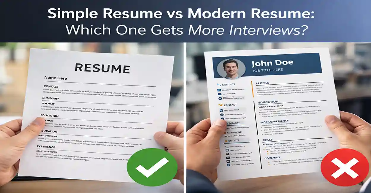 Side by side comparison of two resume styles - simple and modern on desk